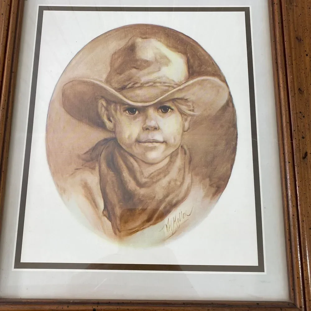 Vel Miller Vintage Western Cowboy Portrait Sepia Art Print Wood Frame Wall Decor